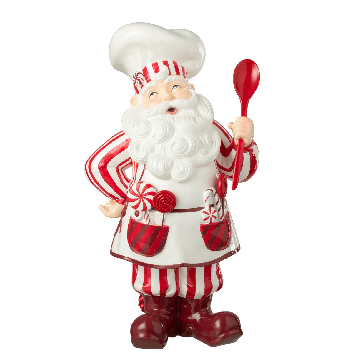 Figurine J-Line Père Noël Kook sur un fond décoratif de Noël.