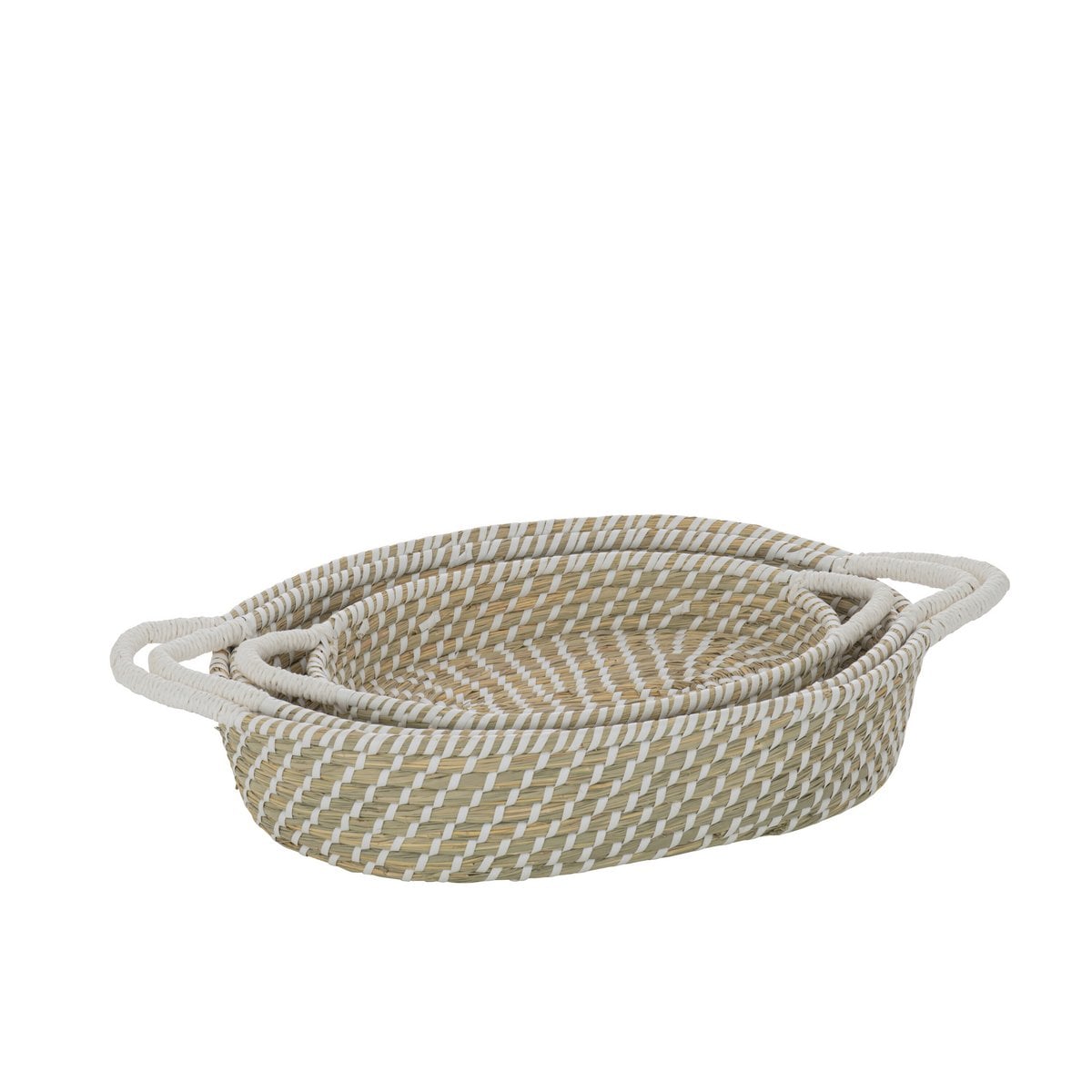 Anses de Panier Ovales J-Line en Paille Naturel/Blanc - vue de face