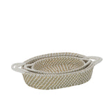 Anses de Panier Ovales J-Line en Paille Naturel/Blanc - vue de face