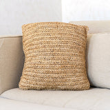 Boho Cushion en raffie - 40x40 cm coussin tissé décoratif - Coussin canapé - oreiller carré beige naturel fait à la main de Raffia