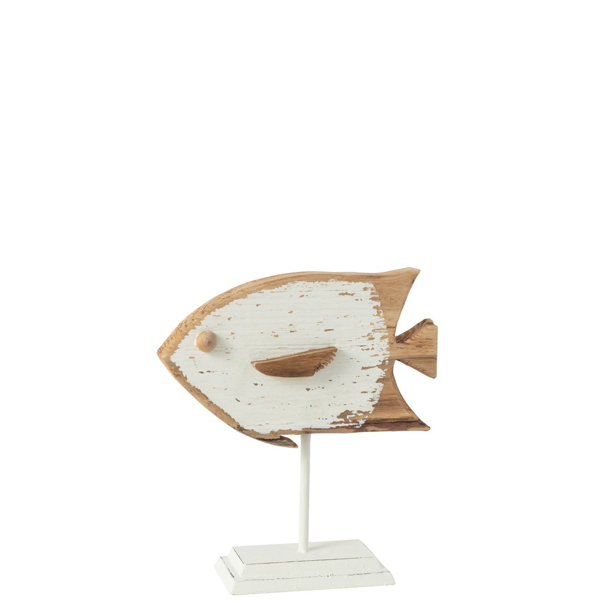 Poisson Boli J-Line en fer et bois, finition blanc et naturel, design moderne