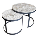 Table basse set de 2 table d'appoint table de salon ronde Austin structure métal argent antique ou noir