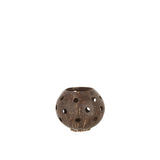 Photophore Coconut Holes J-Line en jute, vue de face avec détails des trous.