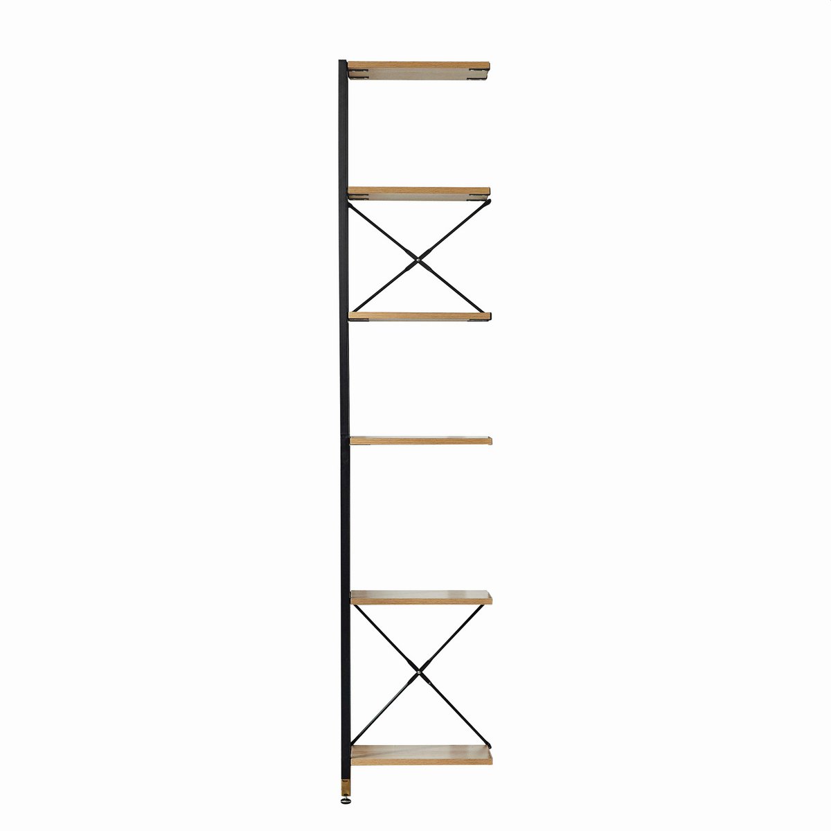 Étagère étroite en métal et MDF avec décor acacia, vue de face
