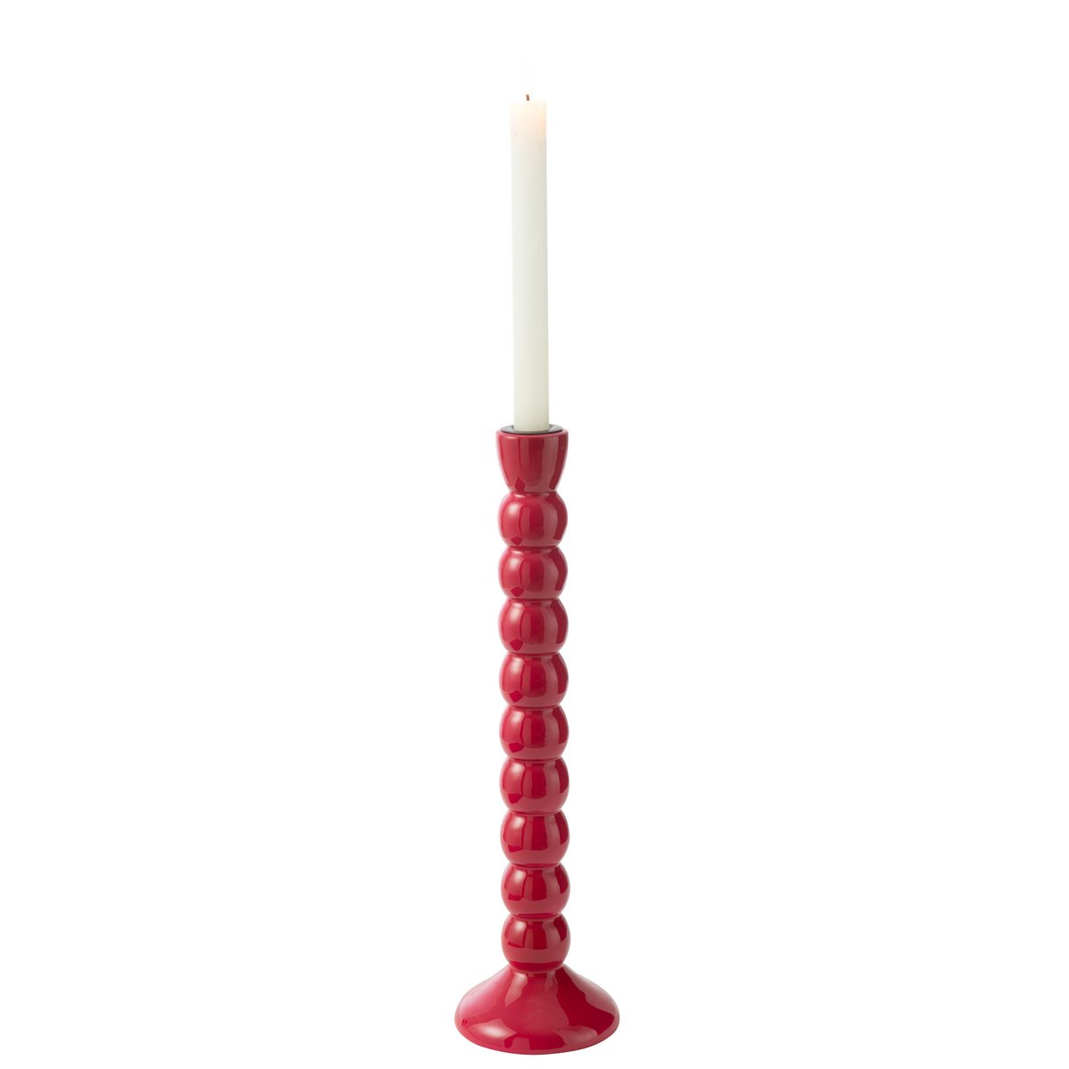 Vue latérale du bougeoir J-Line, mettant en valeur sa couleur fuschia