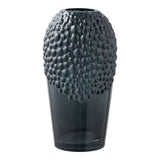 Vase en verre gris foncé avec finition lisse et brillante, vue de face