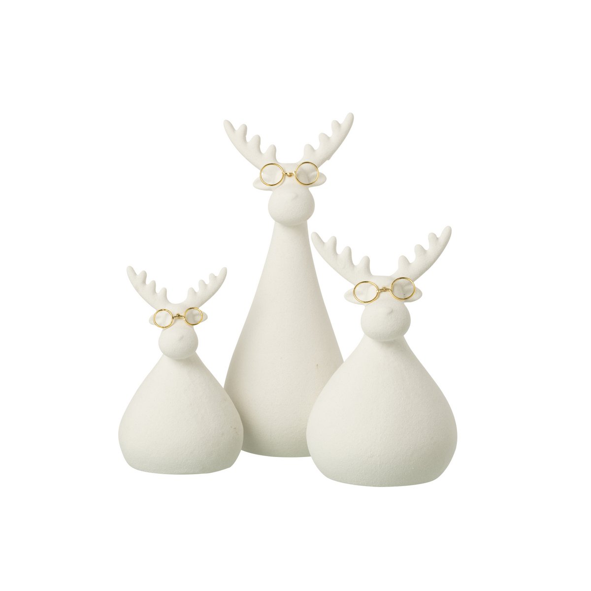 Figurine Renne J-Line en porcelaine blanche et dorée, vue de face