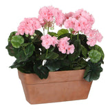 Plante artificielle Géranium Rose avec fleurs en bouton et en fleurs, pot en sable-ciment