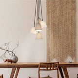 La lampe pendentielle textile "Boho", jeune vie, lampe suspendue avec 5 parapluies textiles en beige et brun, avec une douille E14, pour salle à manger, salon, couloir ou bureau, 95 cm de haut