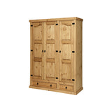 Armoire en pin massif avec trois portes et deux tiroirs, vue de face
