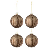 Boules de Noël J-Line en verre marron avec motifs de lignes et paillettes