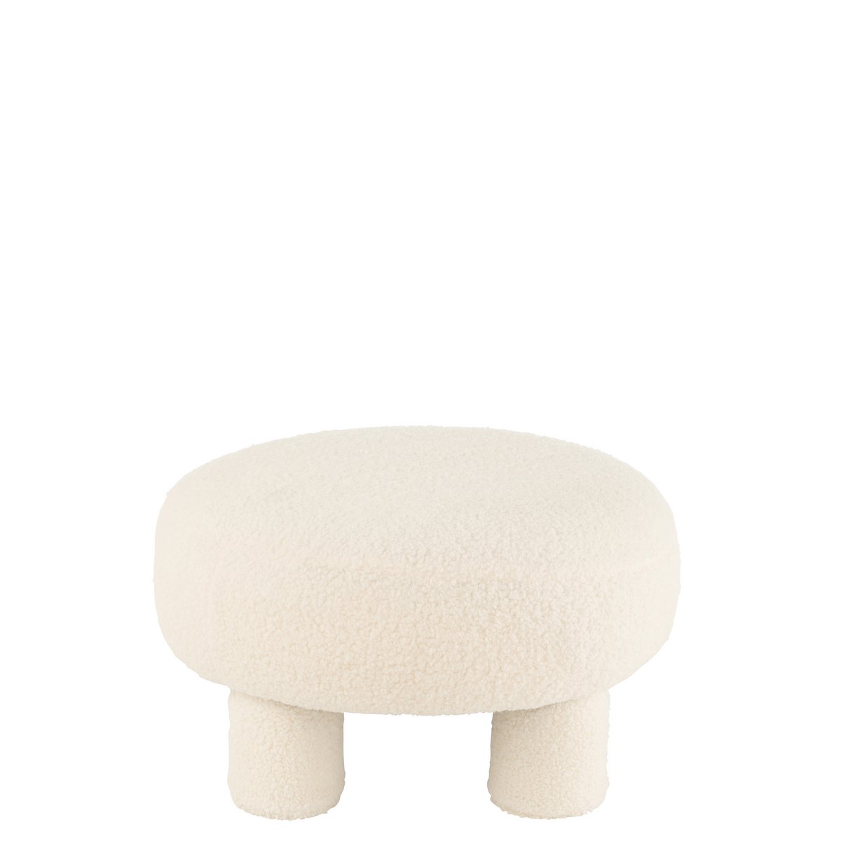 Tabouret J-Line rond en Teddy bouclé blanc, vue de face