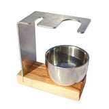 Support blaireau et rasoir humide Sylt en inox et bois d'olivier