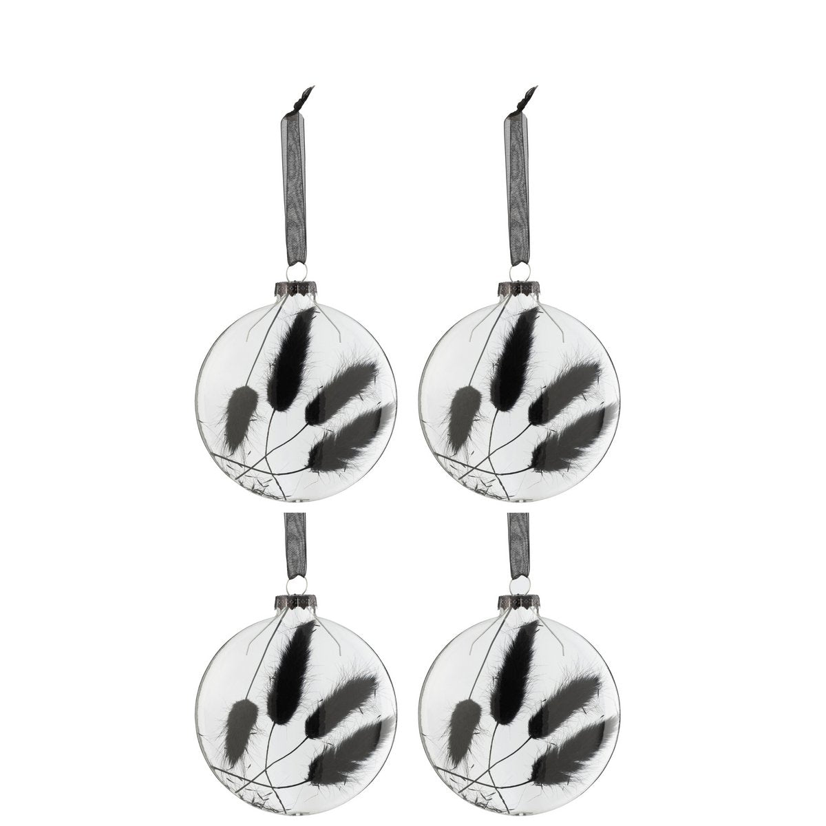 Boule de Noël J-Line Queue de Lièvre en verre noir, élégante et raffinée.