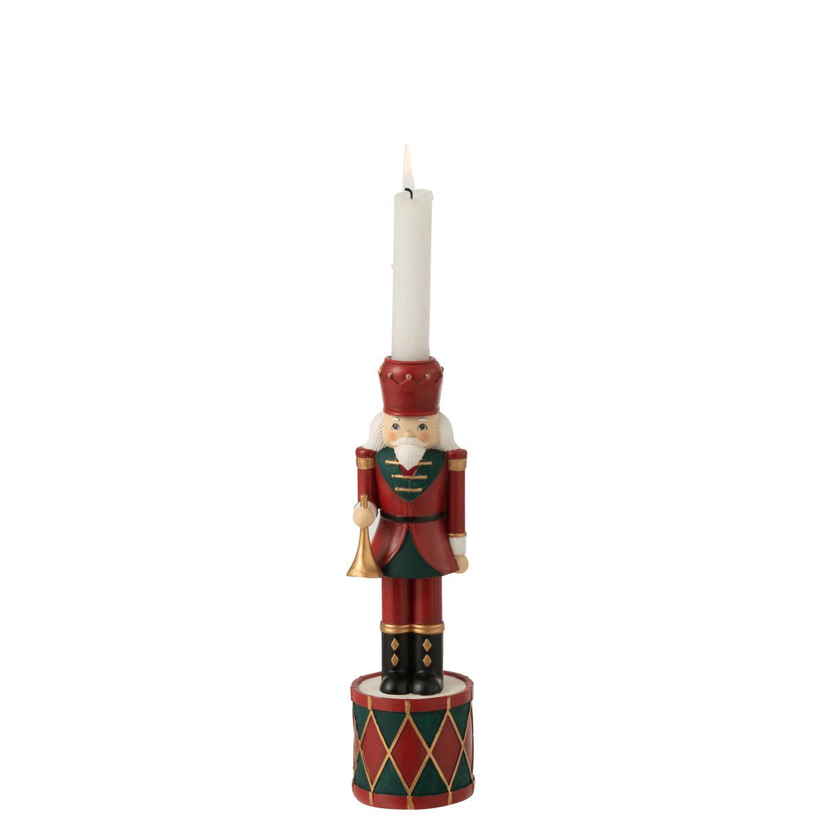 Bougeoir J-Line Casse-Noisette en résine rouge et vert, petit modèle