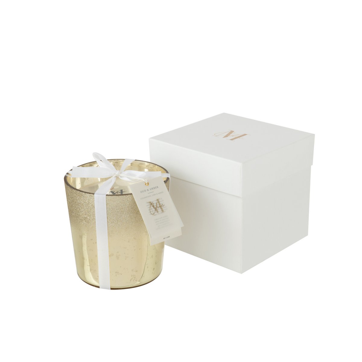 Bougie parfumée J-Line Deluxe en verre doré, vue de face