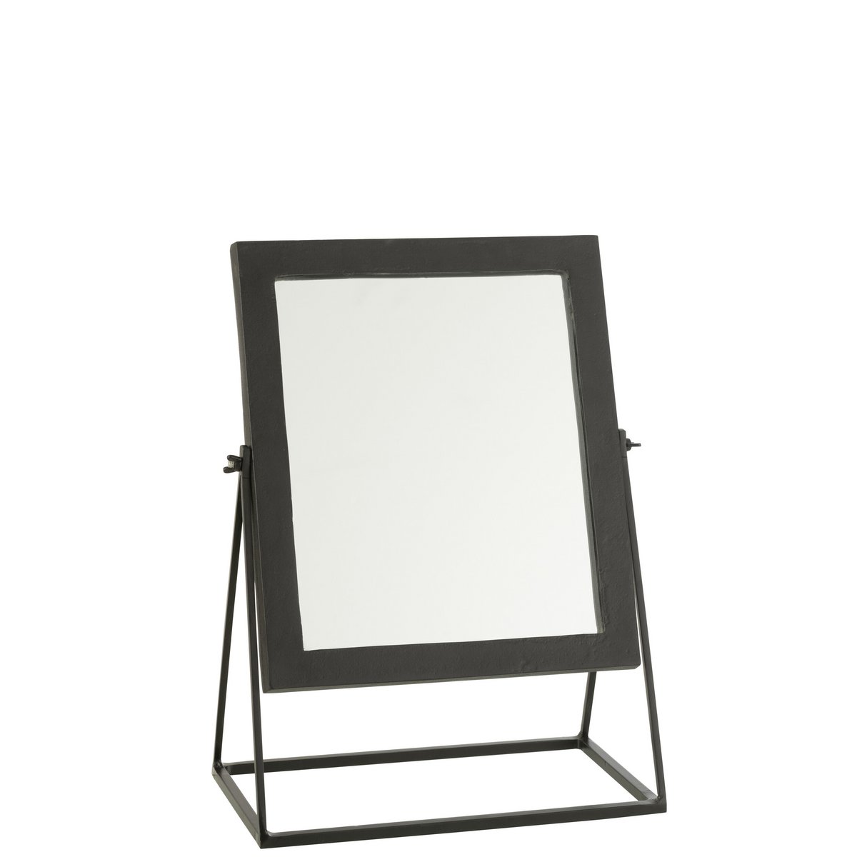 Miroir carré J-Line sur socle en métal noir, design élégant et moderne.