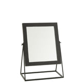Miroir carré J-Line sur socle en métal noir, design élégant et moderne.