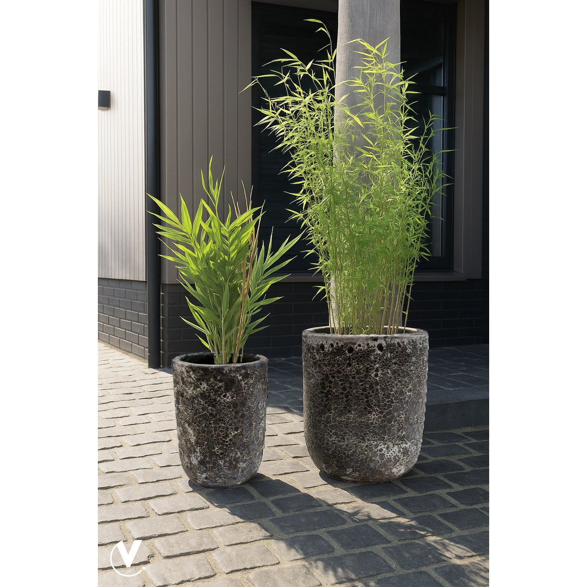 Cache-pot - Fuji relic noir Ø36/26 x H45/35 cm (lot de 2 pièces)