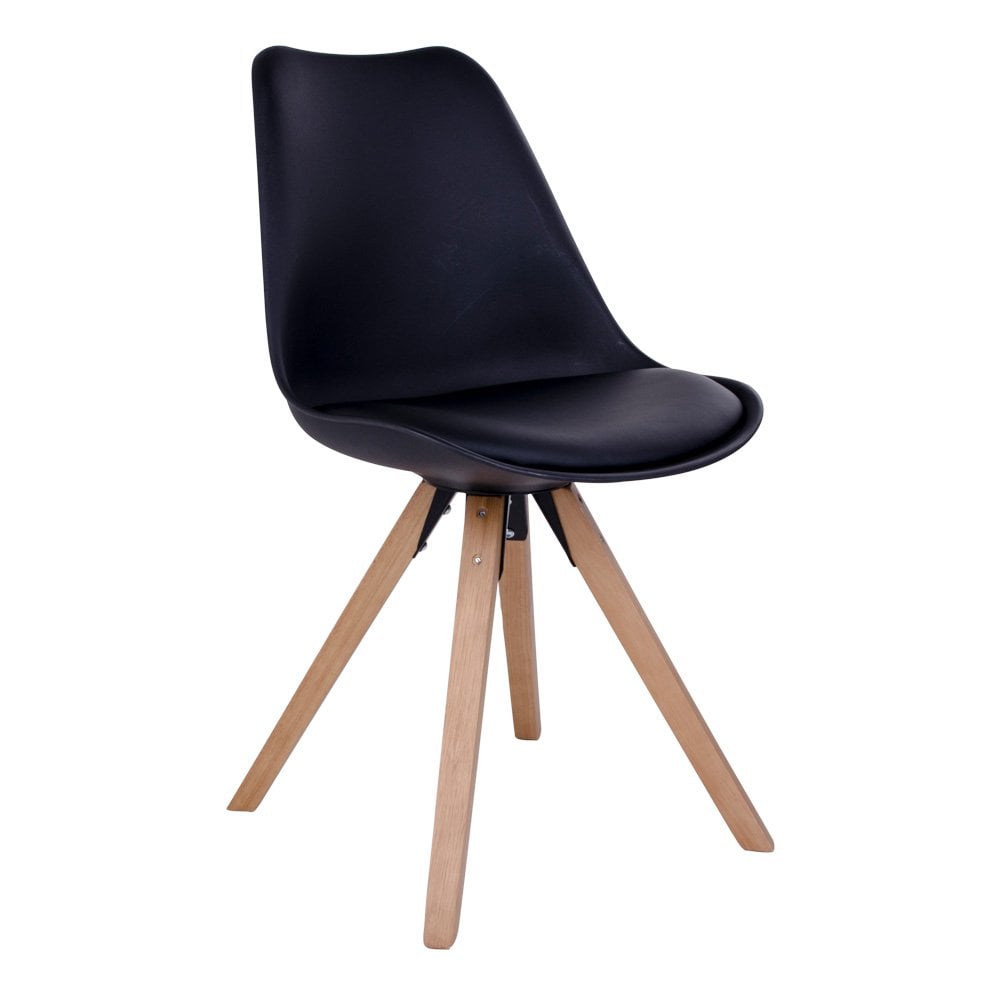 Lot de 2 chaises Bergen en cuir PU noir et bois d'hévéa
