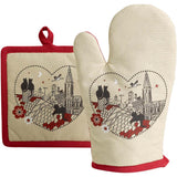 Gant de cuisine Chats Coeur Beige avec motif de chats en forme de cœur