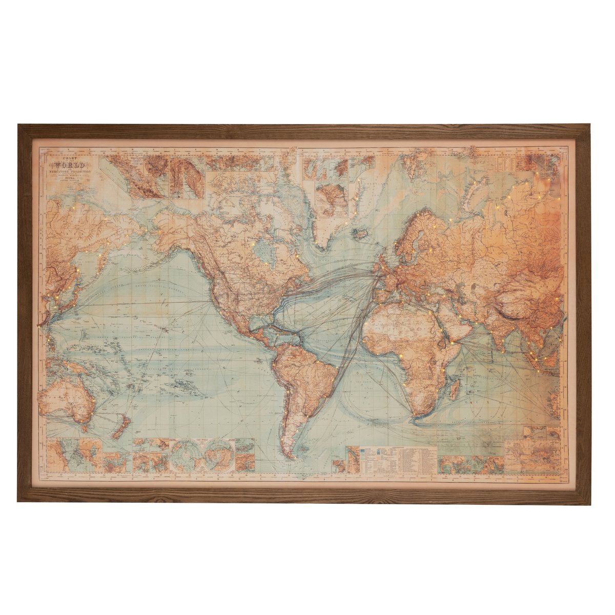Cadre J-Line Carte du monde LED en bois naturel, vue avant