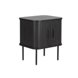 Vue de côté de la lampe de chevet noire avec pieds métalliques