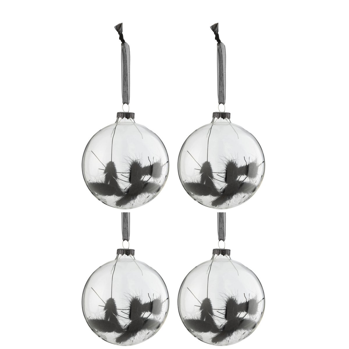Boule de Noël J-Line en verre noir avec motif queue de lièvre séchée, élégante et raffinée.