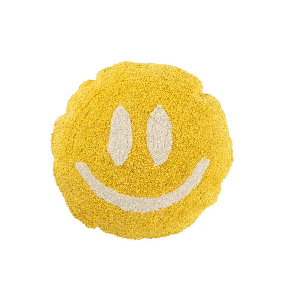 Coussin Smiley Tufted J-Line en coton jaune et blanc, vue avant