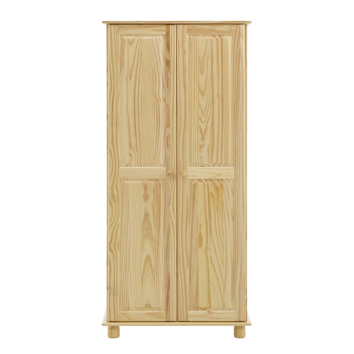 Armoire en bois de pin massif avec deux portes fermées