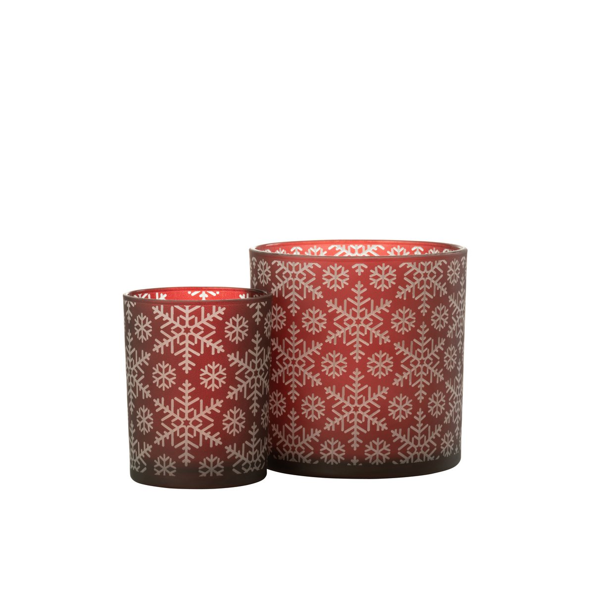 Lanterne J-Line Snow rouge posée sur une table