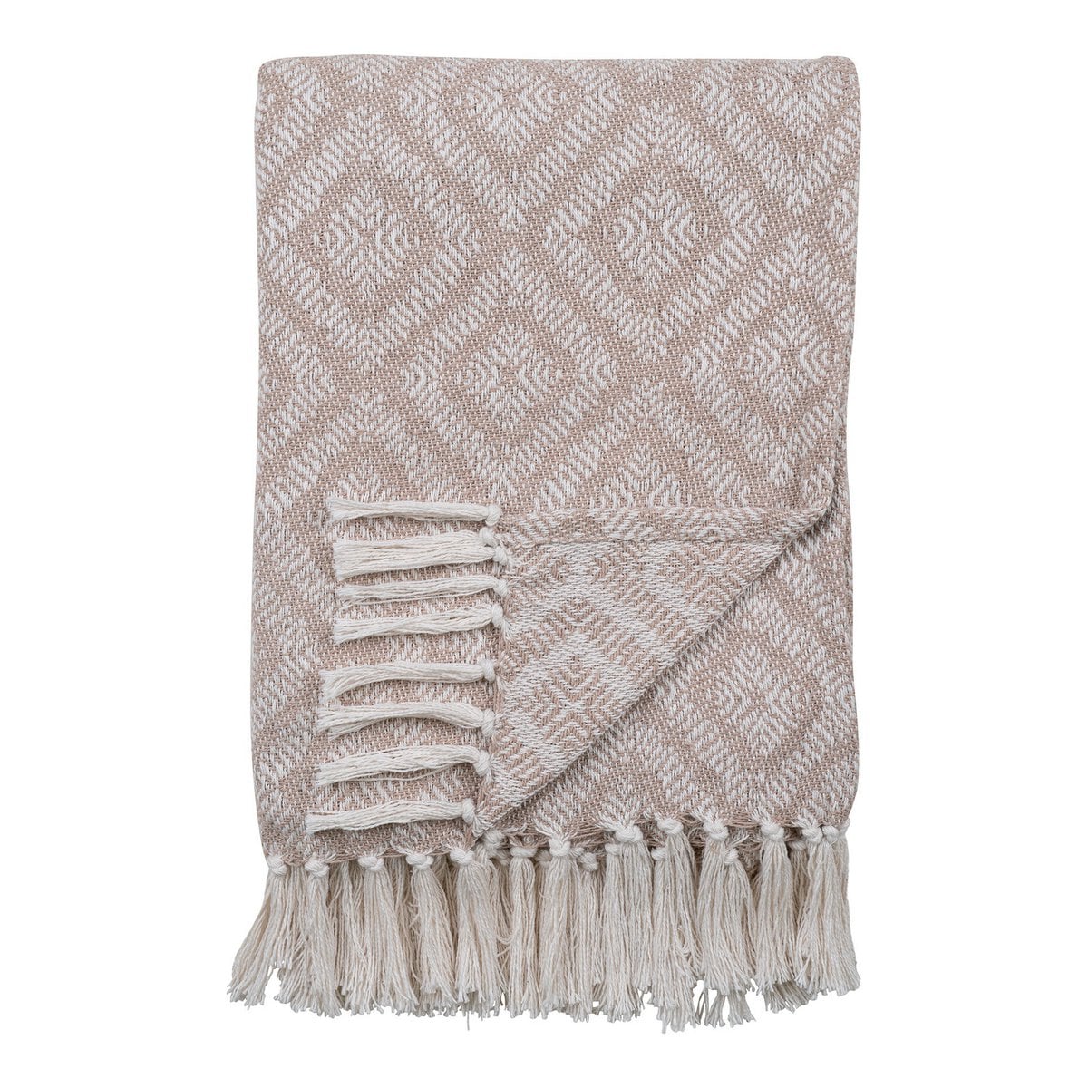 Cort Plaid en coton recyclé ivoire et beige sur un canapé