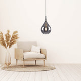La lampe pendentielle "Gota", un pendentif rétro classique en verre fumé noir Ø 25 cm, avec des versions E27, 150 hautes, idéales pour la salle à manger, le salon et la cuisine.