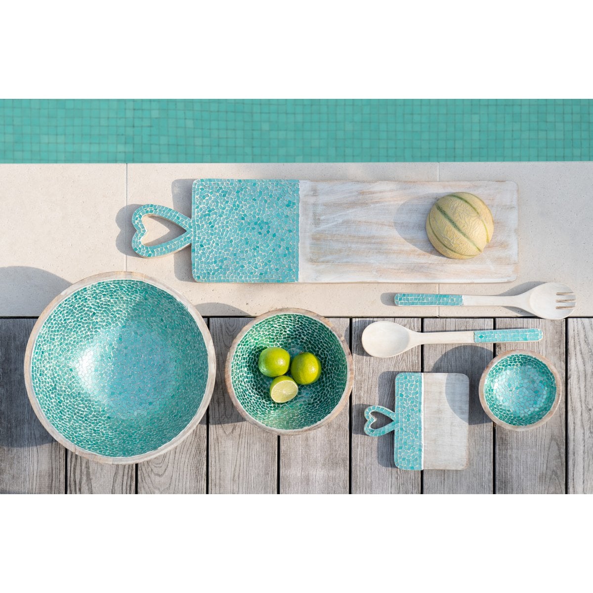 Détail de la Mosaïque en Bois de Mangue Vert