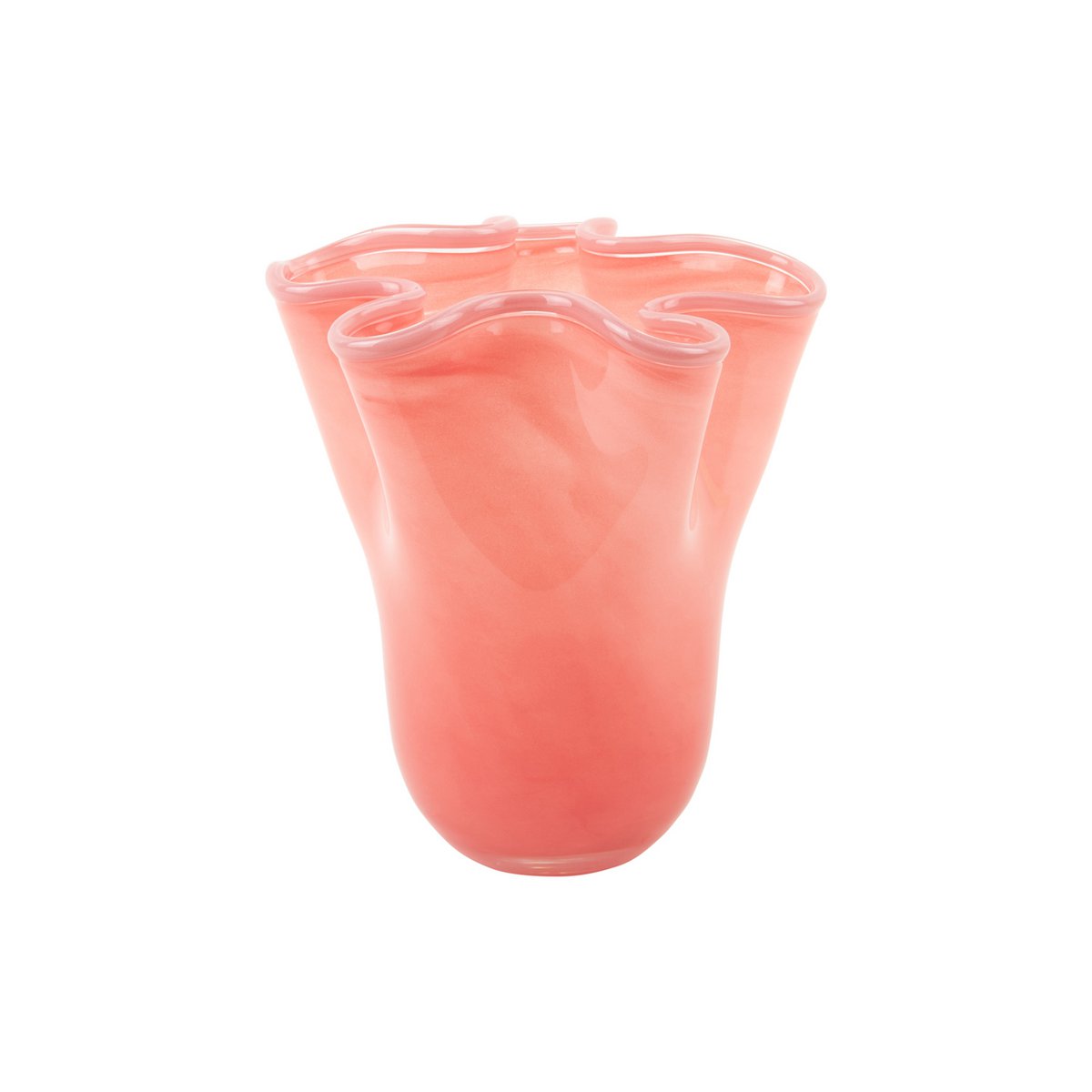 Vase Volants Moyen en verre rose avec bords en volants