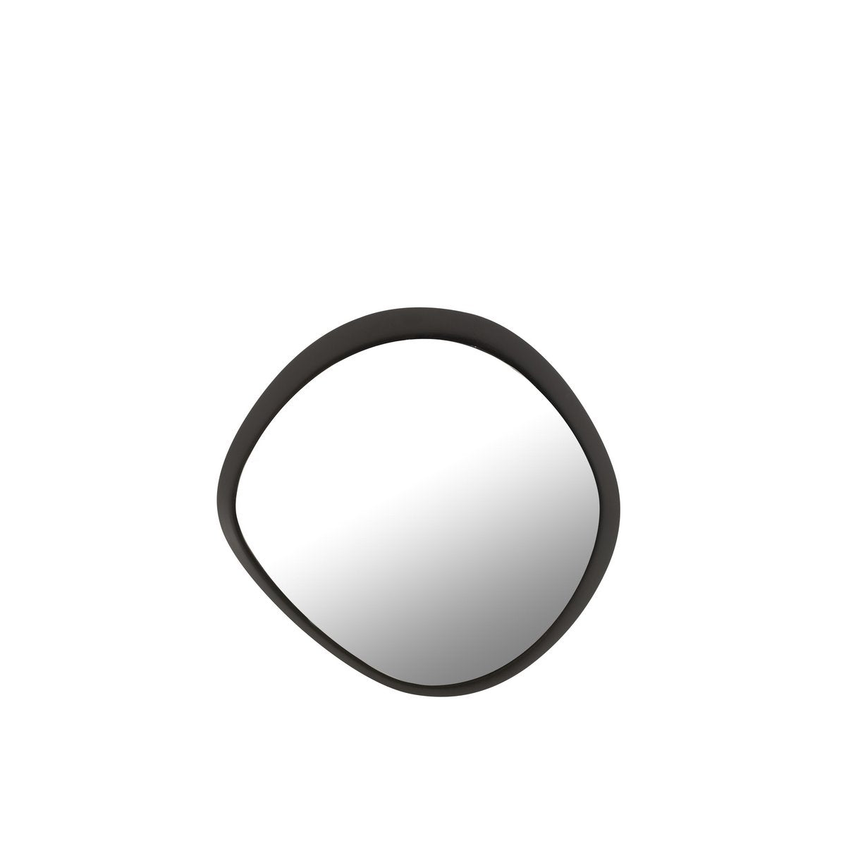 Miroir rond J-Line en métal noir, vue de face montrant sa surface réfléchissante