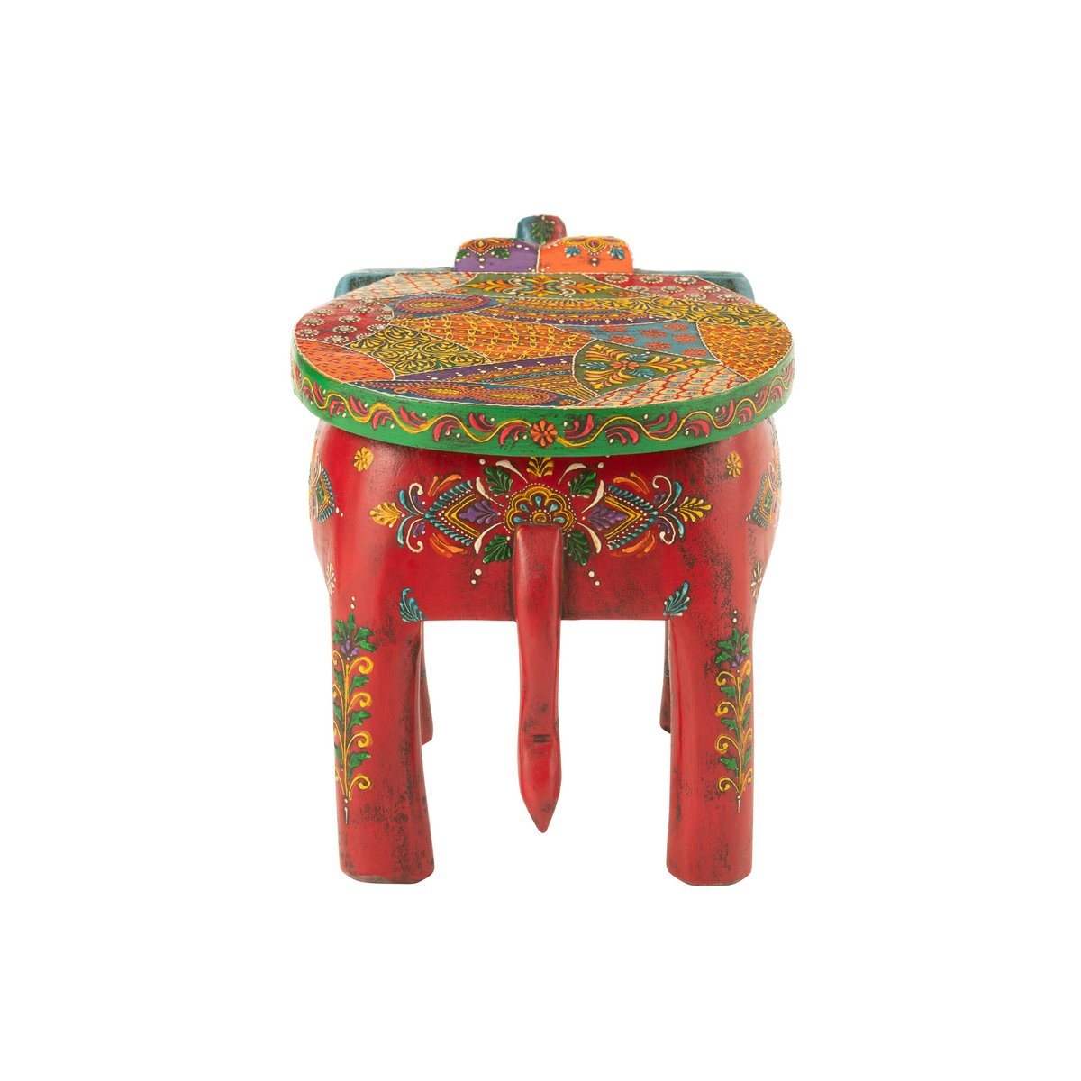 Détail du design multicolore du tabouret J-Line Elephant