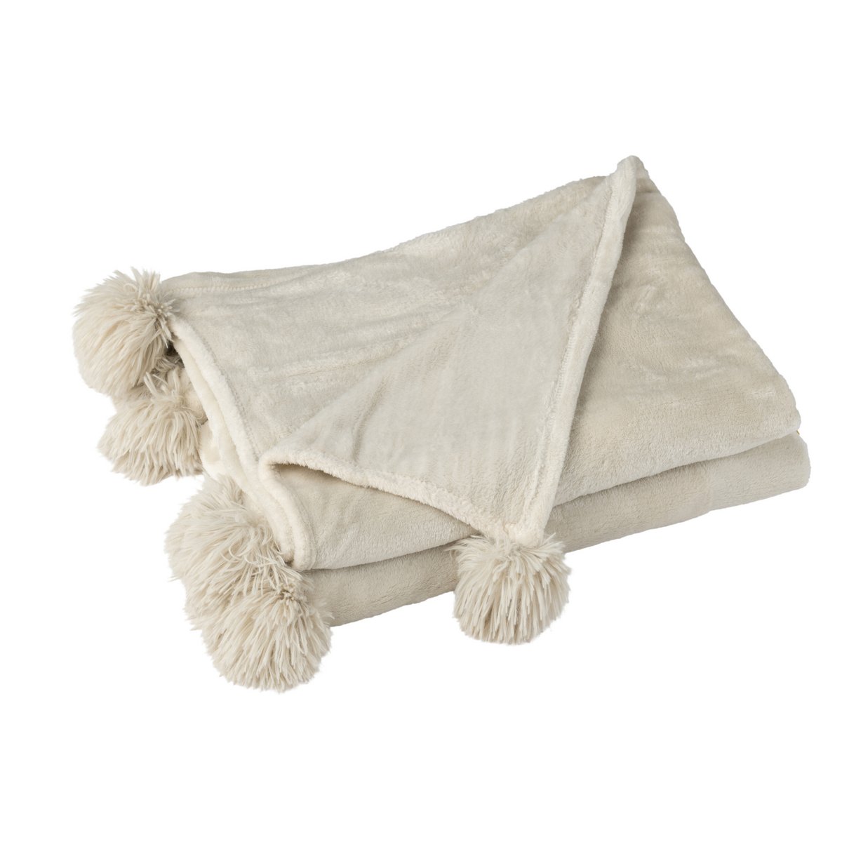 Plaid Pompon J-Line en beige et menthe, vue d'ensemble