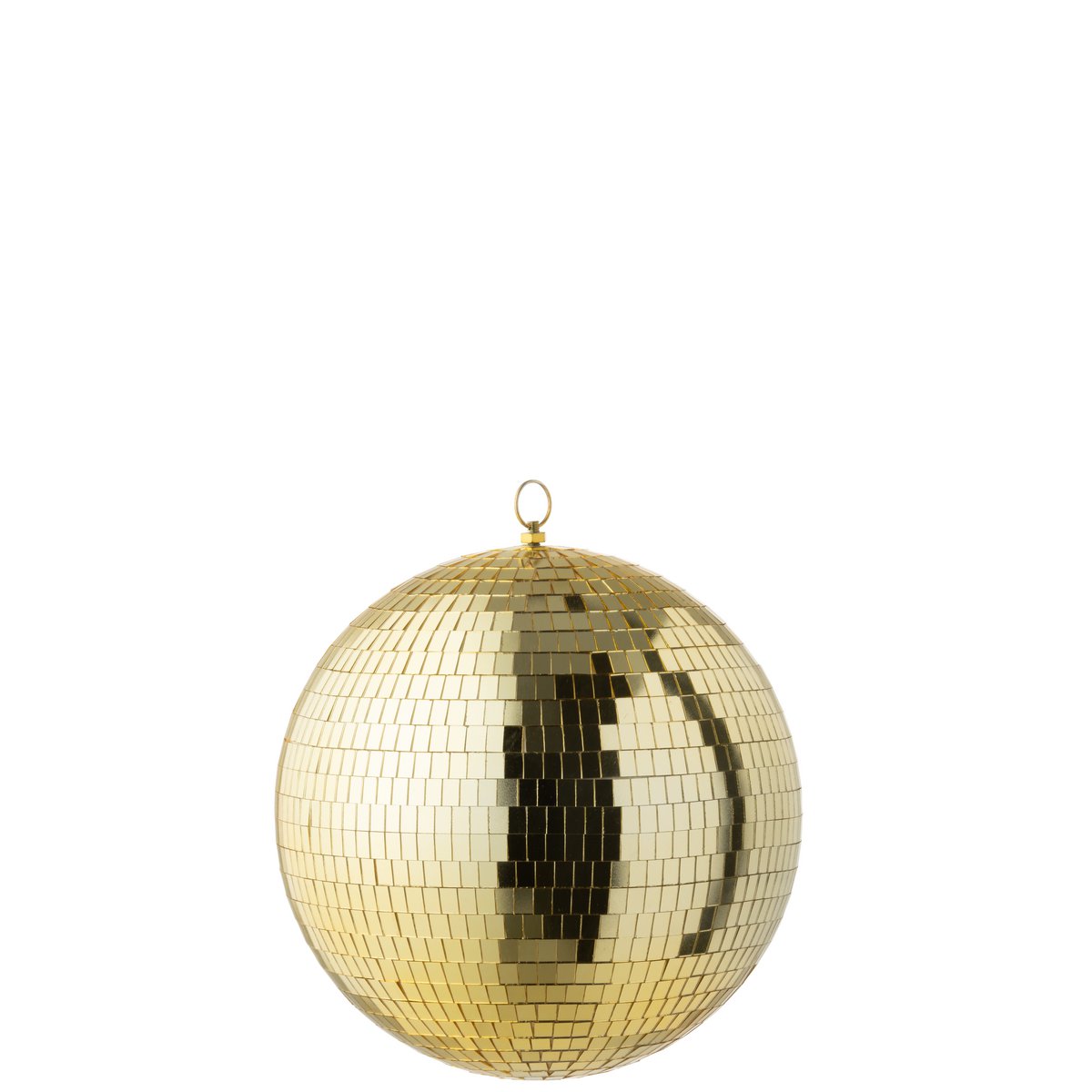 Détail du miroir boule disco J-Line, finition brillante en plastique doré