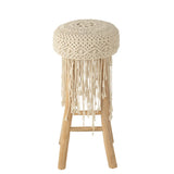 Chaise de bar J-Line en bois et macramé blanc, vue latérale.