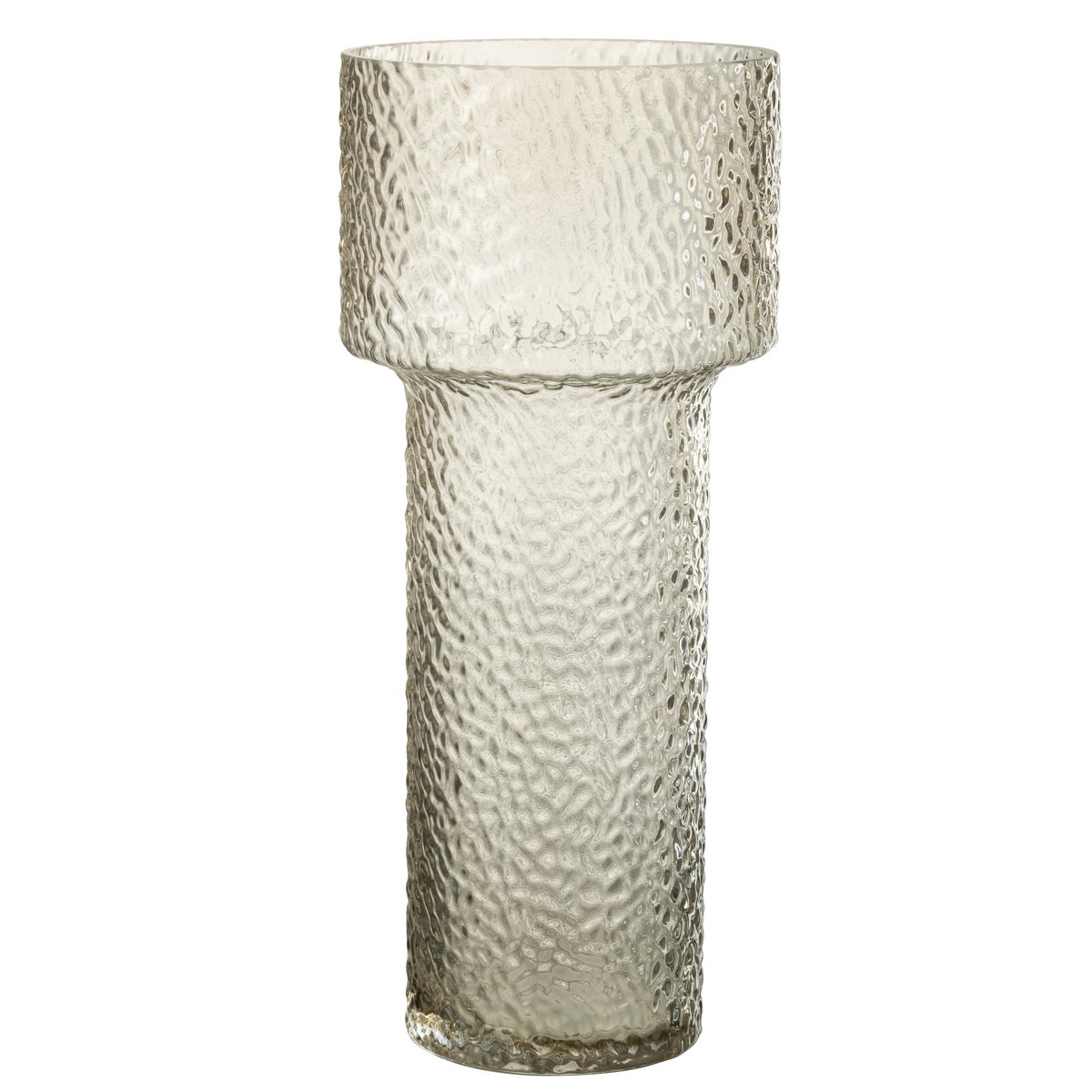 Vase Betty en verre transparent, vue de face avec fleurs