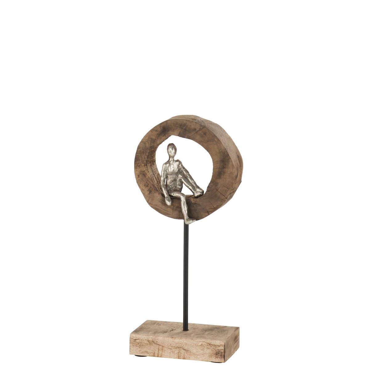 Figurine penseur en bois naturel et aluminium argenté, style moderne