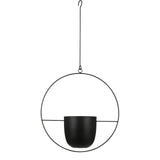 Pot suspendu Dexter Noir avec plante verte, design moderne