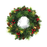 Couronne de Noël LED "Noel" Décoration extérieure en métal et en plastique en vert et en or, avec des LED fermement installés