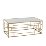 Table basse J-Line Lines en métal doré avec verre, vue de face