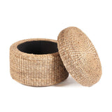 Détail du pouf de rangement The Circle, texture en seagrass