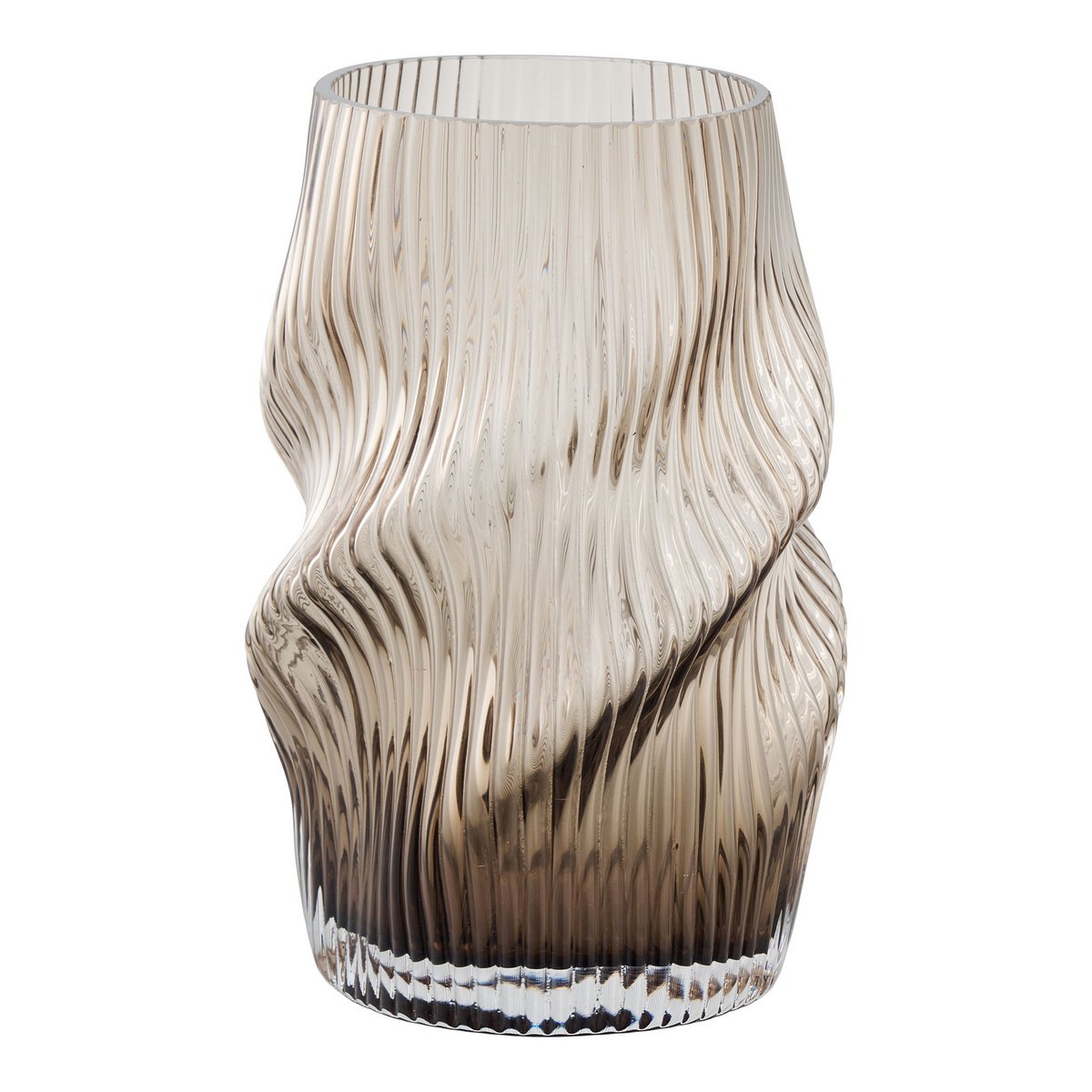 Vase en verre soufflé marron, vue de face avec détails du verre