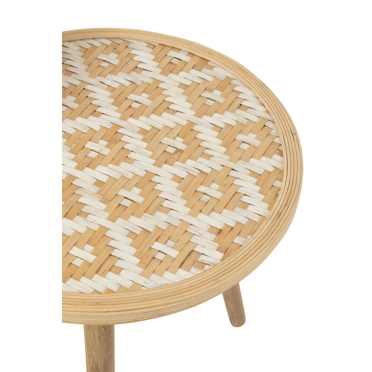 Table d'appoint J-Line Patterns en bambou et bois naturel avec finition blanche, vue de face