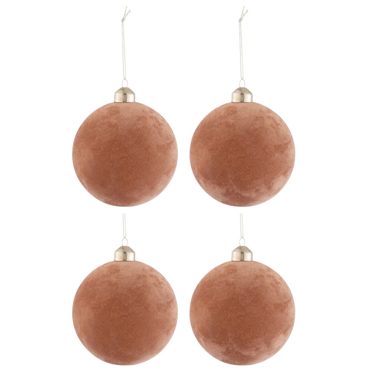 Coffret de 4 boules de Noël en velours et verre, couleur vieux rose.