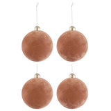 Coffret de 4 boules de Noël en velours et verre, couleur vieux rose.